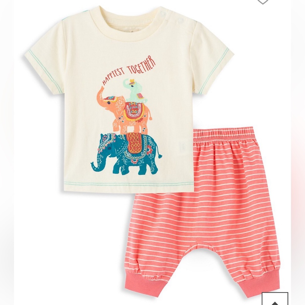 Peek Baby Girl’s 2-Piece Elephant T-Shirt& Striped Joggers Set NWT